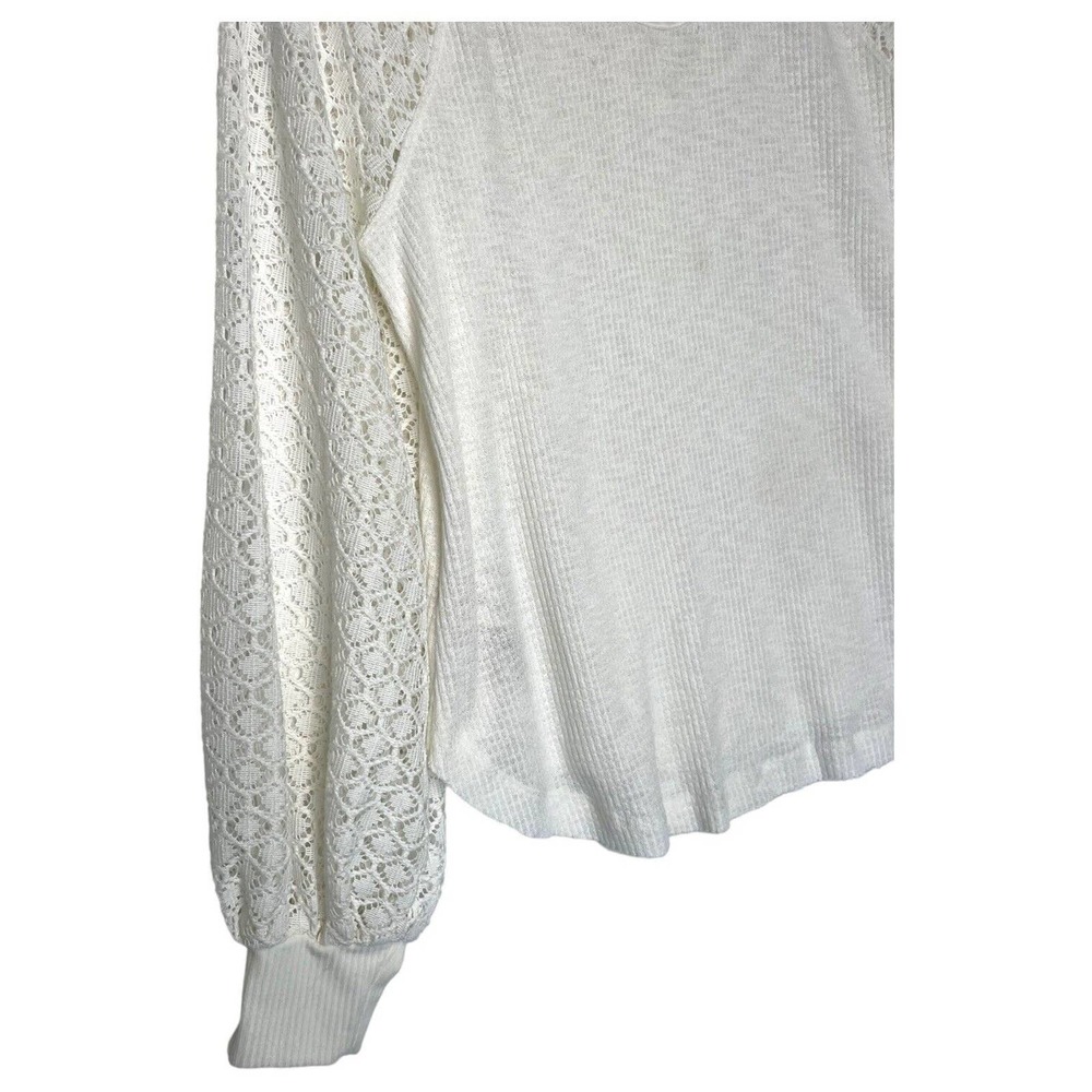 Free People Top Womens S Sweetest Thing Waffle Embroidered Boho Peasant Ivory - Picture 12 of 16